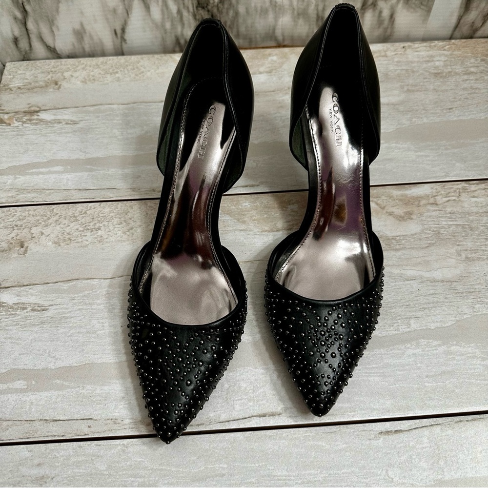 Coach Women’s Sz 8 B Holmes Studded Point Toe Black Heels Pumps Shoes Goth Glam